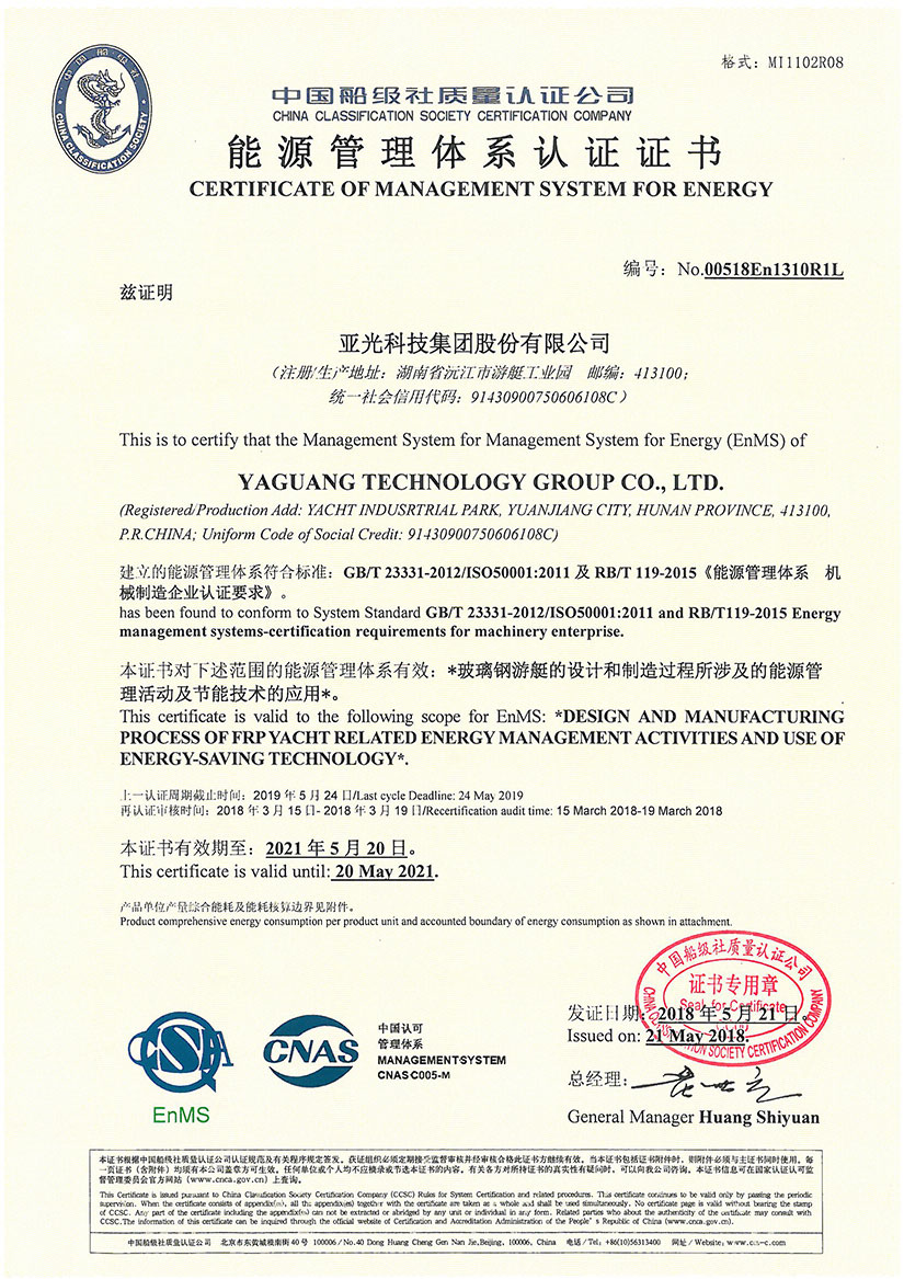 CERTIFICATE OF MANAGEMNT SYSTEM FOR ENERGY